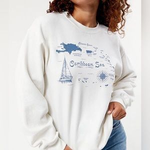 PacSun Golden Hour Caribbean Sea White Crewneck Sweatshirt